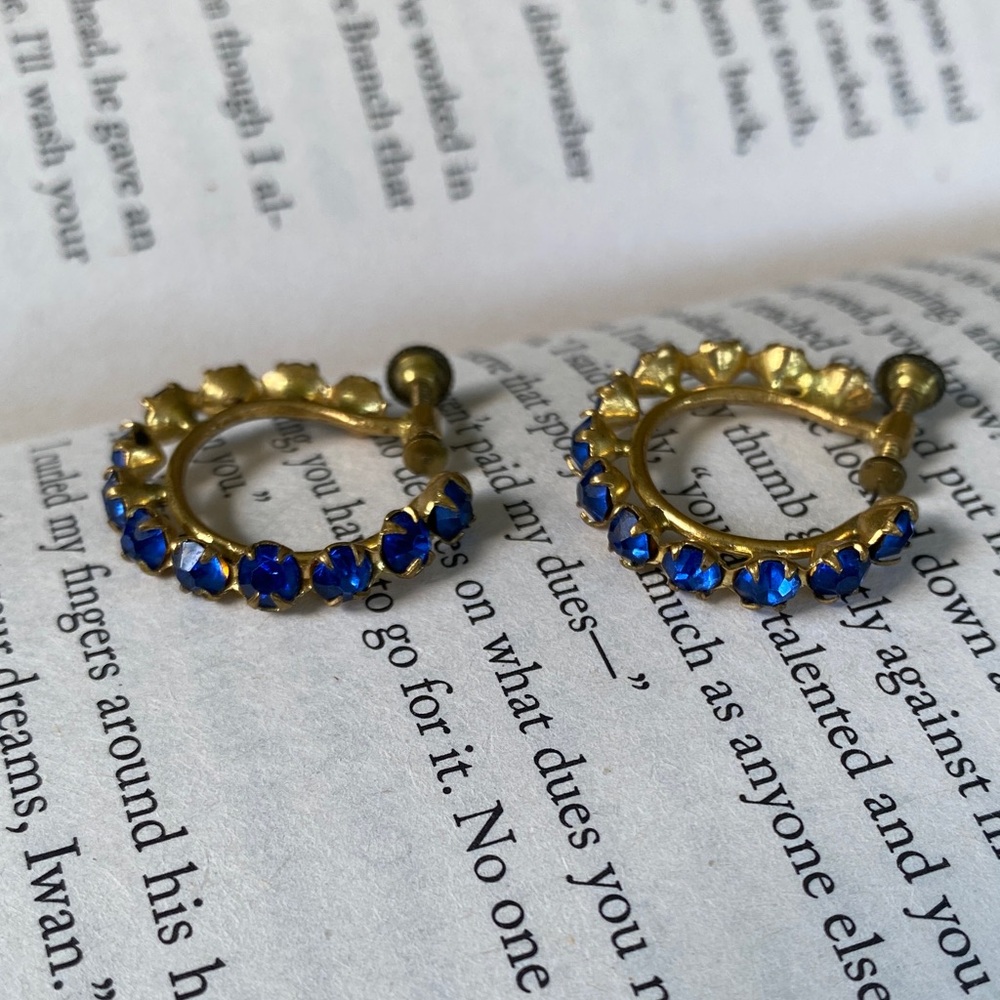 Czechoslovakia Blue Gold Hoop Earrings